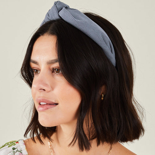 Blue Corduroy Knot Hairband