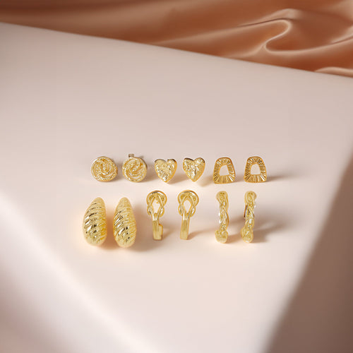 Gold Twist Stud and Hoop Earrings Pack of 6