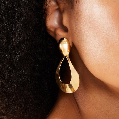 Large Cut Out Teardrop Gold Drop Earrings