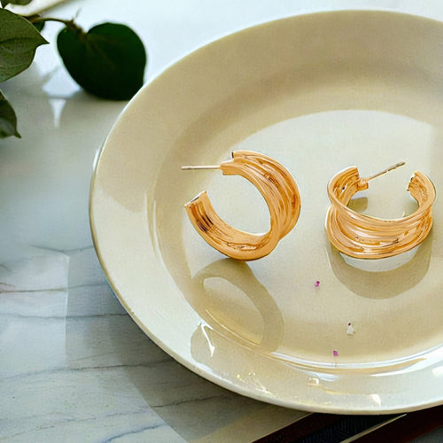 Wavy Chunky Hoop Gold Earrings
