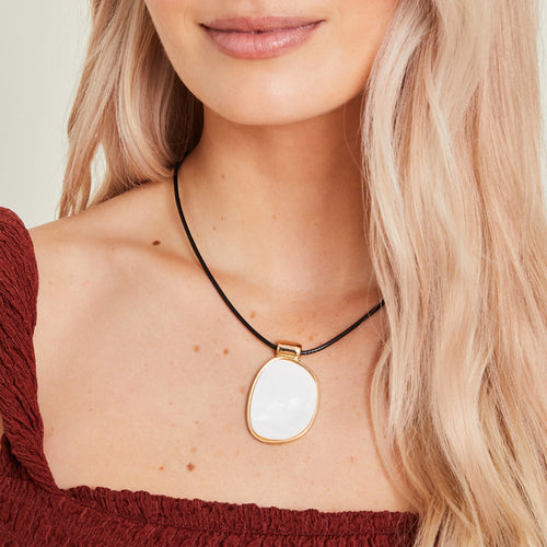 Black Mother Of Pearl Pendant Cord Necklace