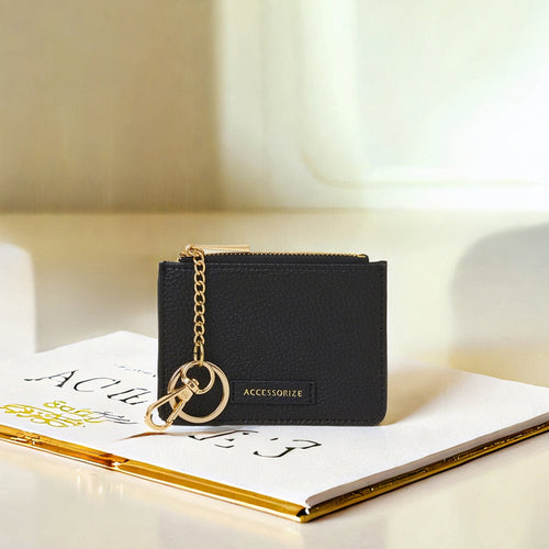 Black Faux Leather Key Chain Purse