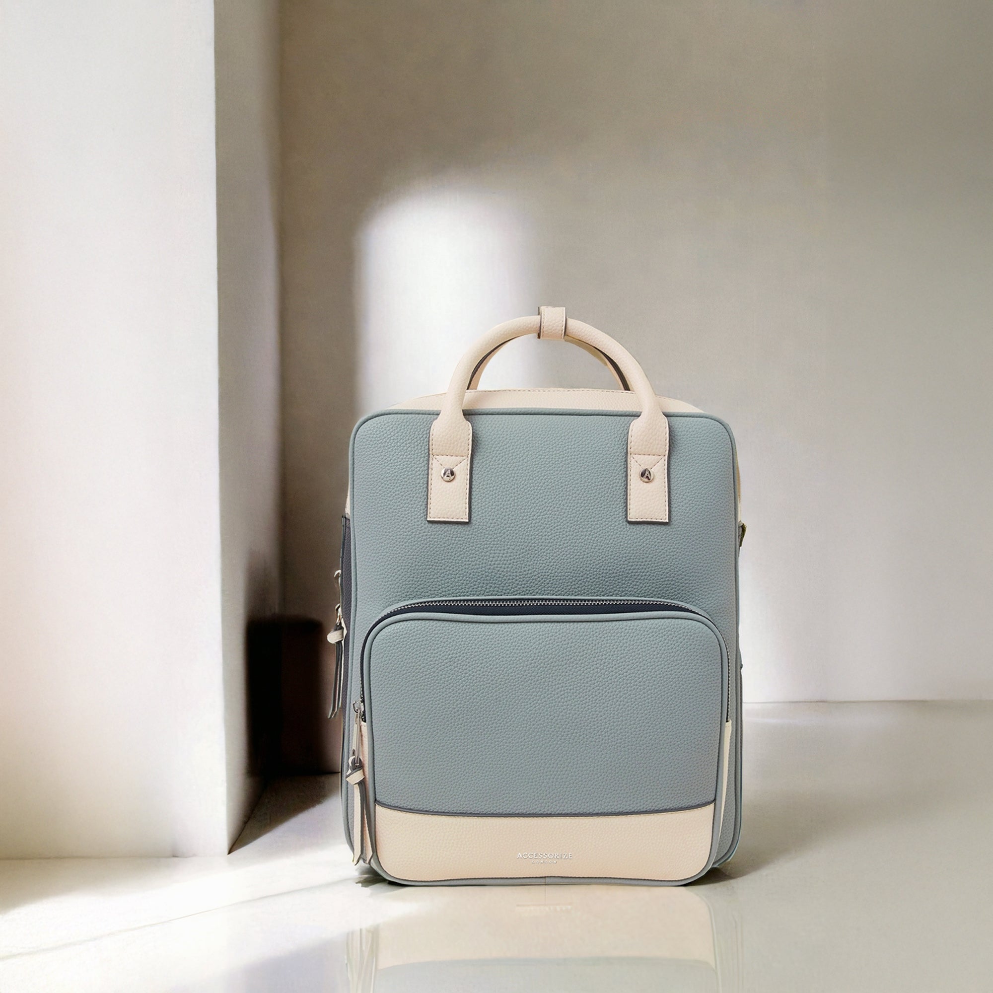 Blue Two-Tone Top Handle Faux Leather Backpack - Accessorize India