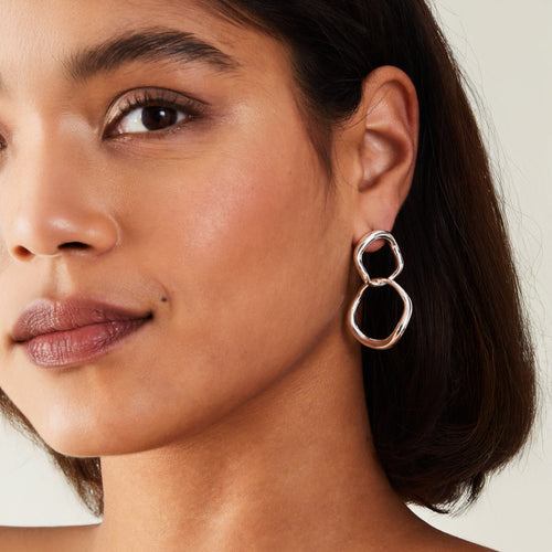 Sterling Silver-Plated Double Drop Earrings