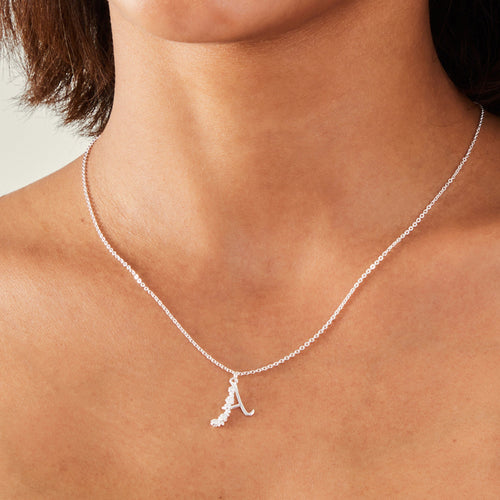 Sterling Silver-Plated Flower Initial Pendant Necklace Silver Initial (A) Pendant Necklace