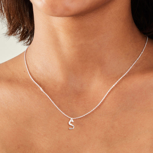 Sterling Silver-Plated Flower Initial Pendant Necklace Silver Initial (S) Pendant Necklace