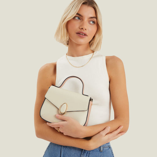 Cream Top Handle Sling Bag