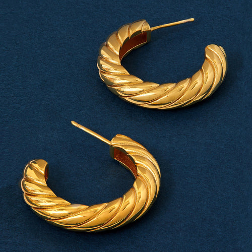 14k Real Gold Plated Twist Chunky Hoop Earrings