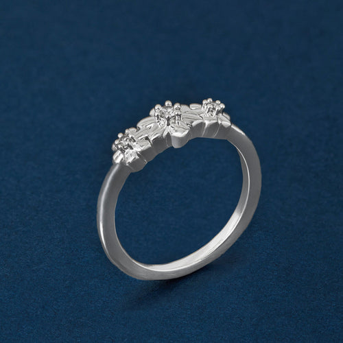 Sterling Silver-Plated Cubic Zirconia Flower Ring-Small