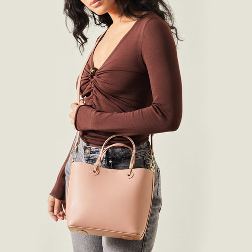 Pink Smooth Faux Leather Handbag
