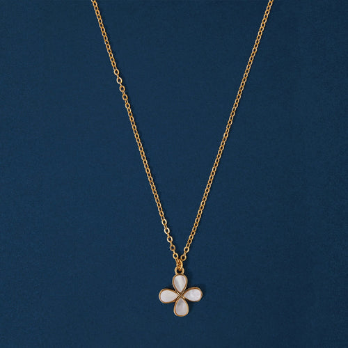 14k Real Gold Plated Mother of Pearl Clover Pendant Necklace