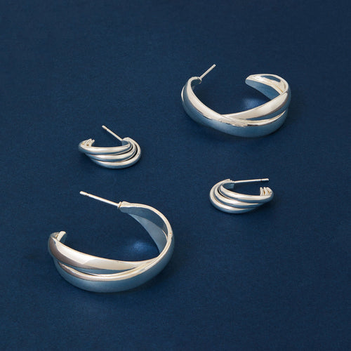 Sterling Silver-Plated Chunky Twist Hoop Earrings Set of 2
