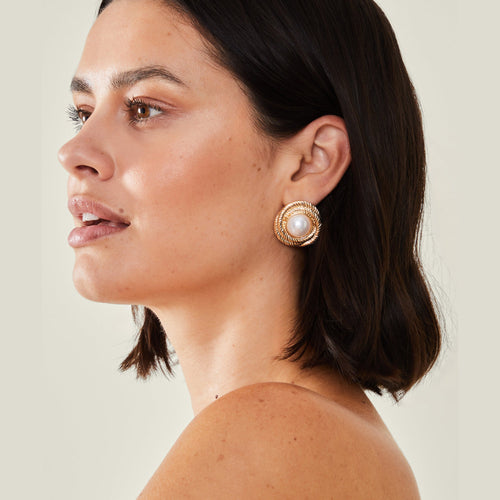 Patsy Pearl Statment Stud Gold Earrings