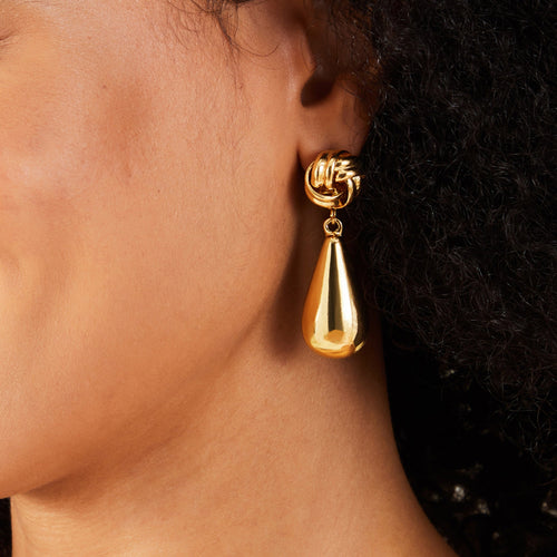 Knot Stud Drop Gold Earrings