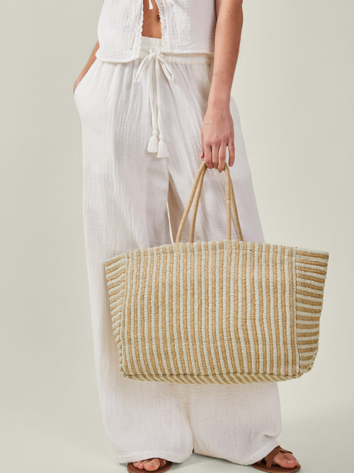 Large Woven Stripe Tote Bag