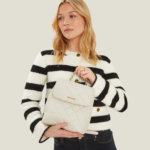 Cream Small Quilted Faux Leather Backpack