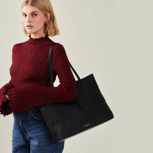 Black Large Faux Leather Tote Bag