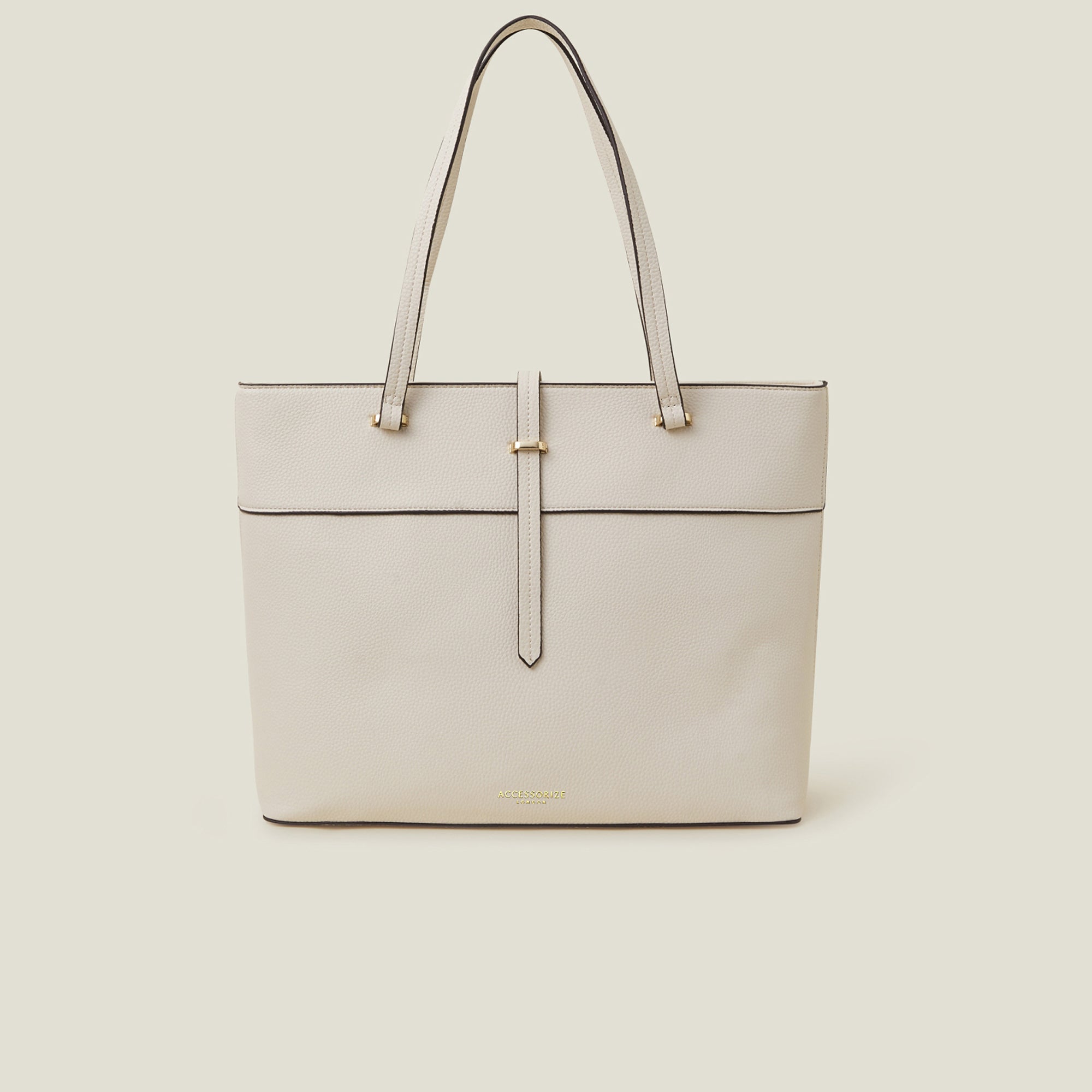 Cream Large Faux Leather Tote Bag