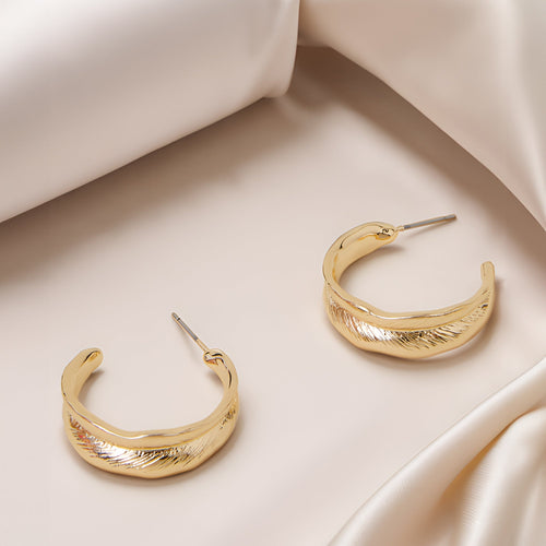 Gold Leaf Etched Hoop Earrings
