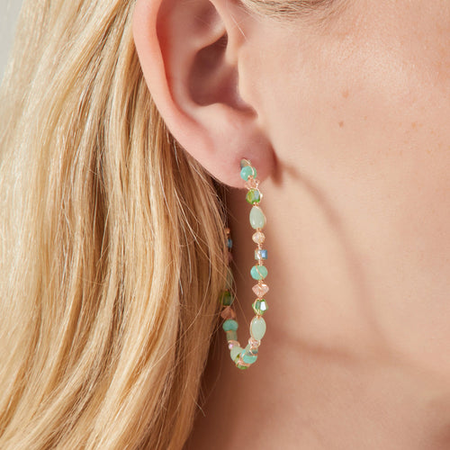 Green Large Beaded Hoop Earrings