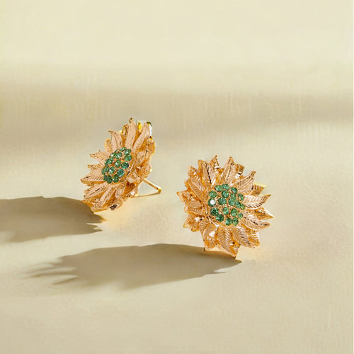 Sunflower Gem Stud Gold Earrings