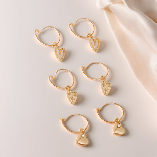 Gold Heart Hoop Earrings Pack of 3