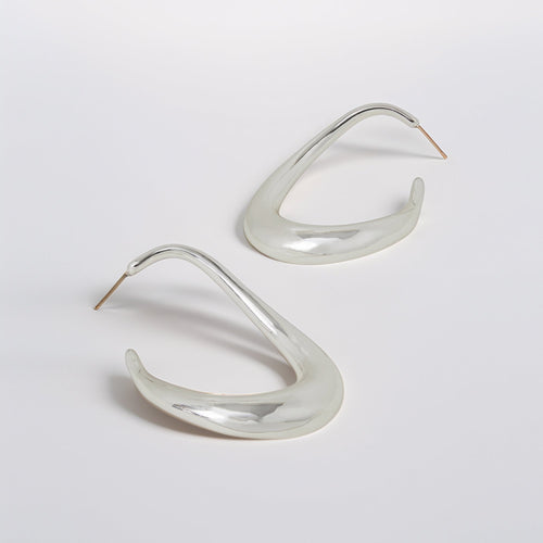 Silver Chunky Hoop Drop Earrings Silver