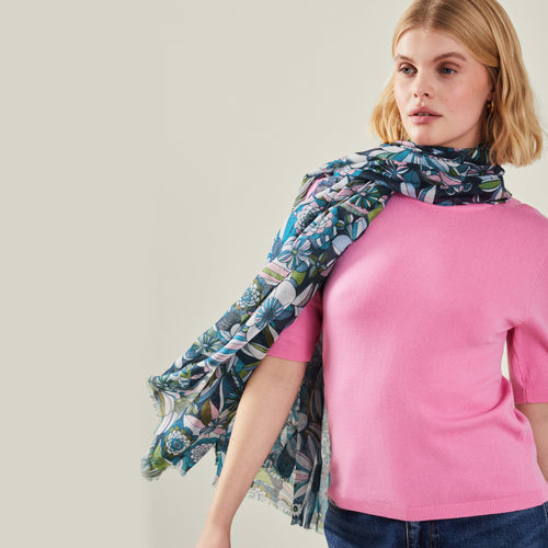 Blue Geometric Floral Scarf