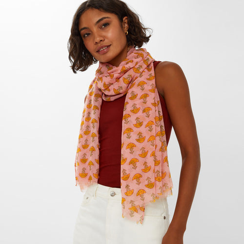 Pink Lightweight Floral Block Print Scarf