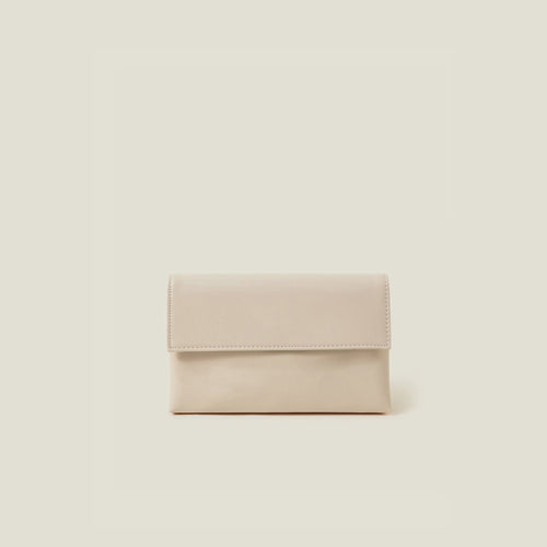 Nude Patent Fold-Over Clutch Bag