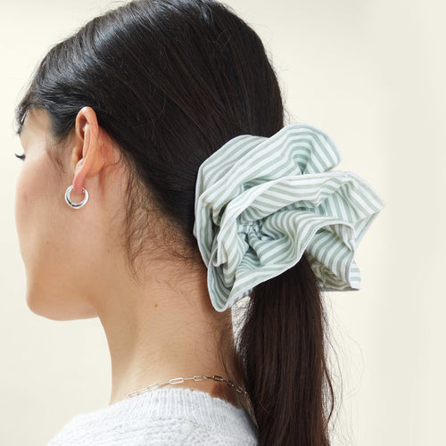 Green Extra Large Stripe Hair Scrunchie