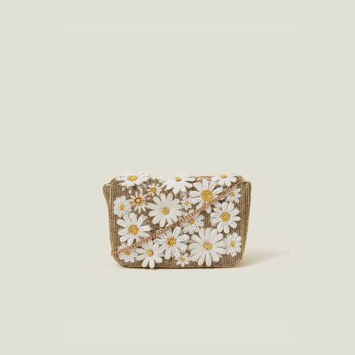 Gold Daisy 3D Floral Foldover Clutch