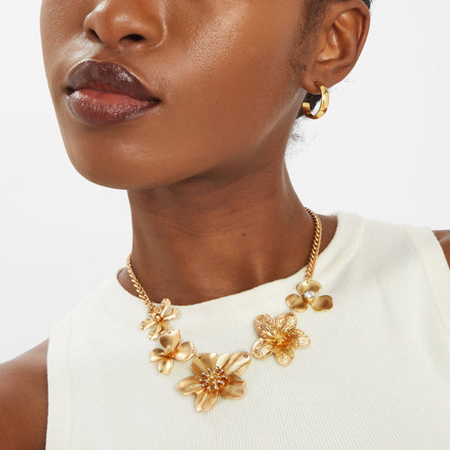 Brushed Flower Statement Necklace Gold