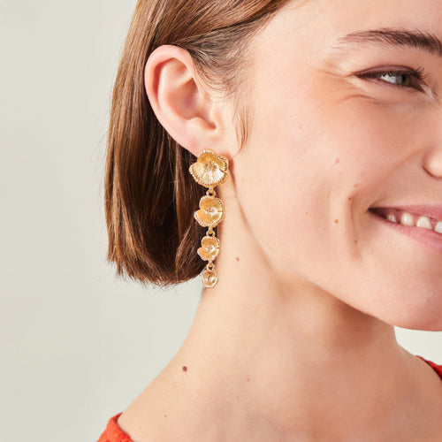 Gold Statement Flower Drop Earrings