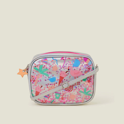 Graphic Printed Metallic Camera Bag