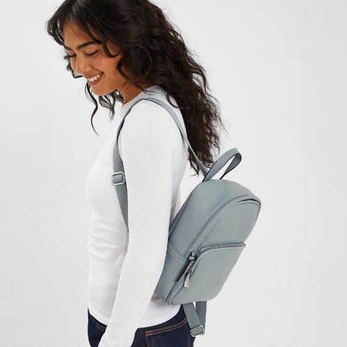 Blue Small Plain Faux Leather Backpack