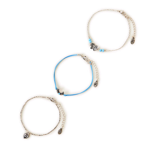 Silver Moon Charm Anklets Pack Of 3