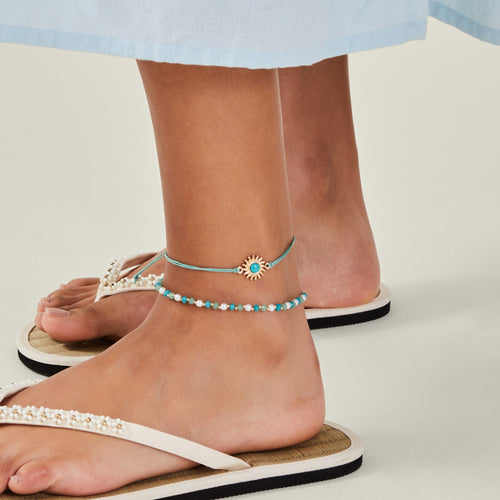 Multi Bead Feather Anklets Pack Of 3