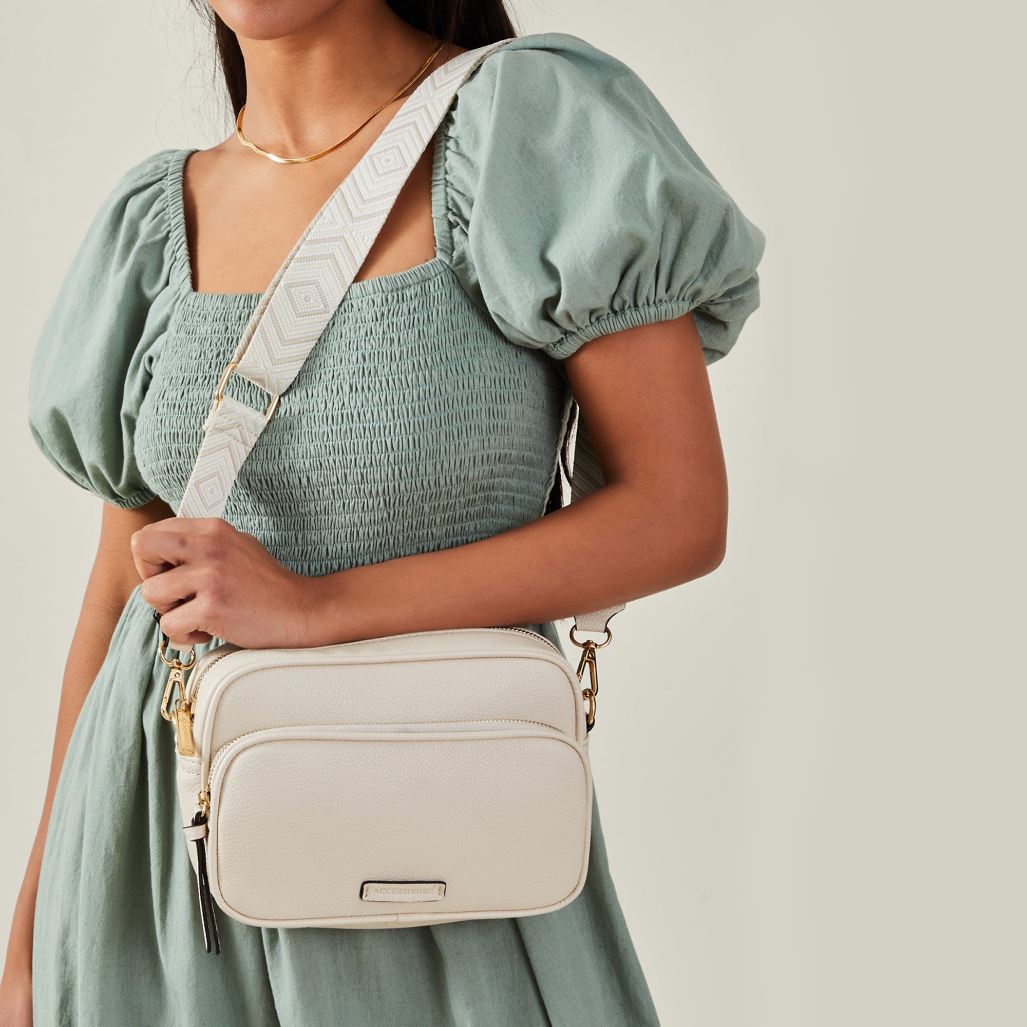 Accessorize London Women's Green Dina Double Zip Camera Bag