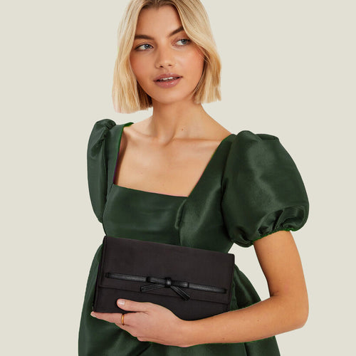 Black Bow Satin Clutch Bag