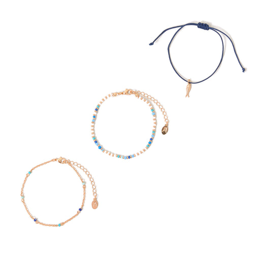 Multi Fish Bead Anklets Pack Of 3