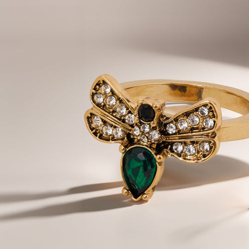 Green Gemstone Bee Ring-Small