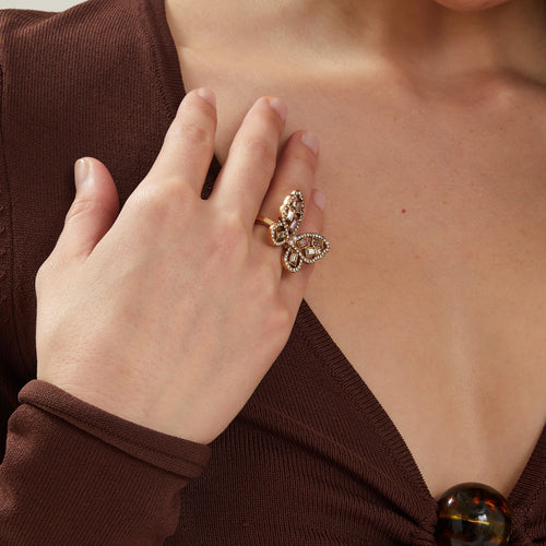 Gold Sparkle Butterfly Ring-Medium