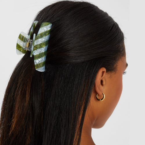Green Stripe Resin Claw Clip