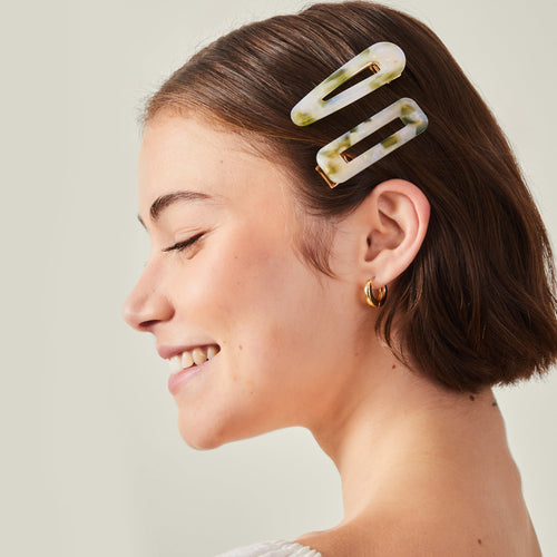 Green Marble Resin Snap Clip Set Of 2