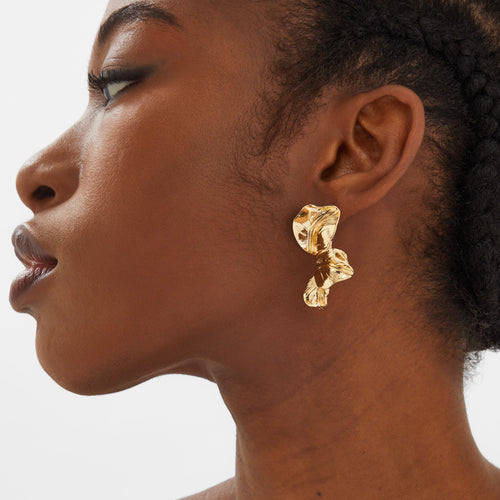 Statement Layered Leaf Drop Gold Earrings