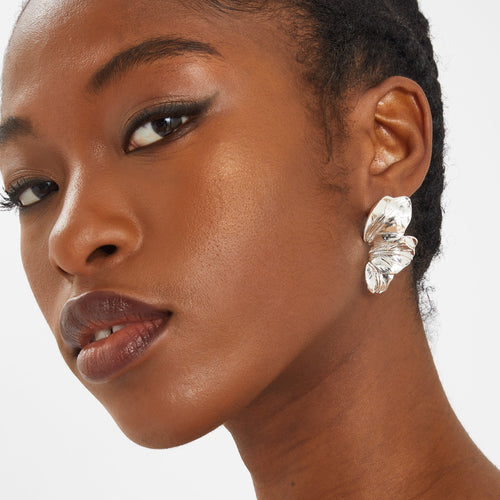 Statement Layered Leaf Drop  Silver Earrings