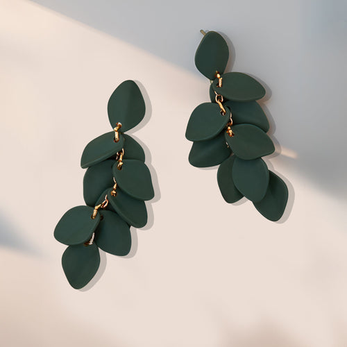 Green Enamel Willow Leaf Drop Earrings