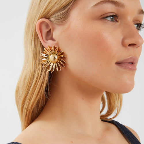 Gold Sunflower Statement Stud Earrings