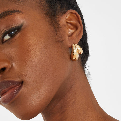 Gold Double Curve Drop Earrings